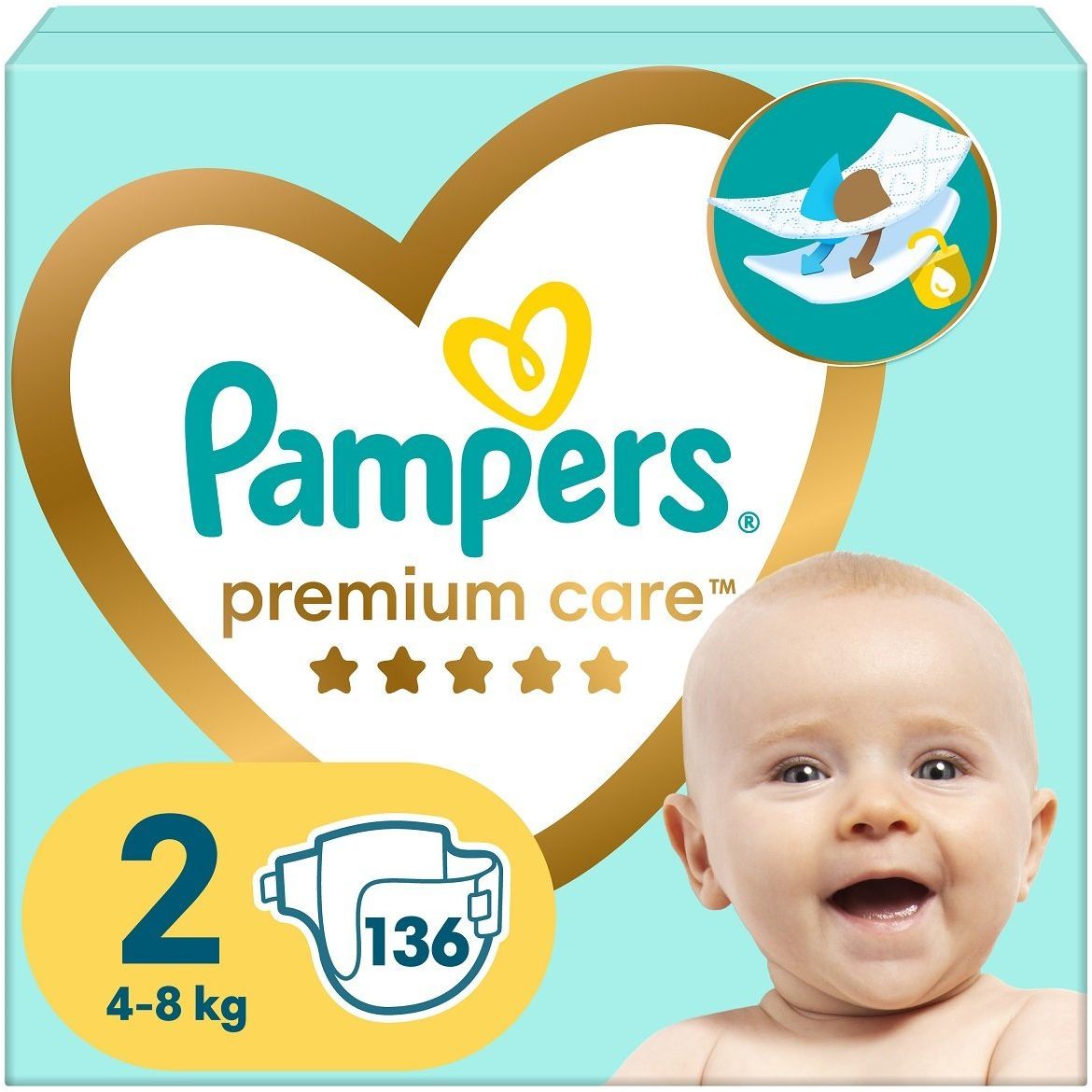PB Pampers Premium Care plienky vel.2, 4-8 kg, 136 ks