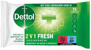 Dettol Dezinfekčné obrúsky 2v1 na ruky a povrchy 15 ks
