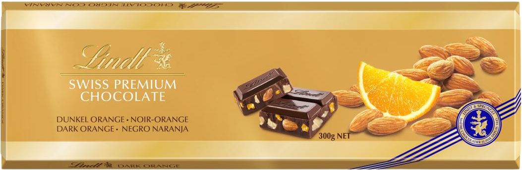 Lindt Gold Tablet Švajčiarska horká čokoláda s pomarančom a mandľami 300 g