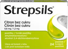 Strepsils pastilky bez cukru citrón 24 pastiliek