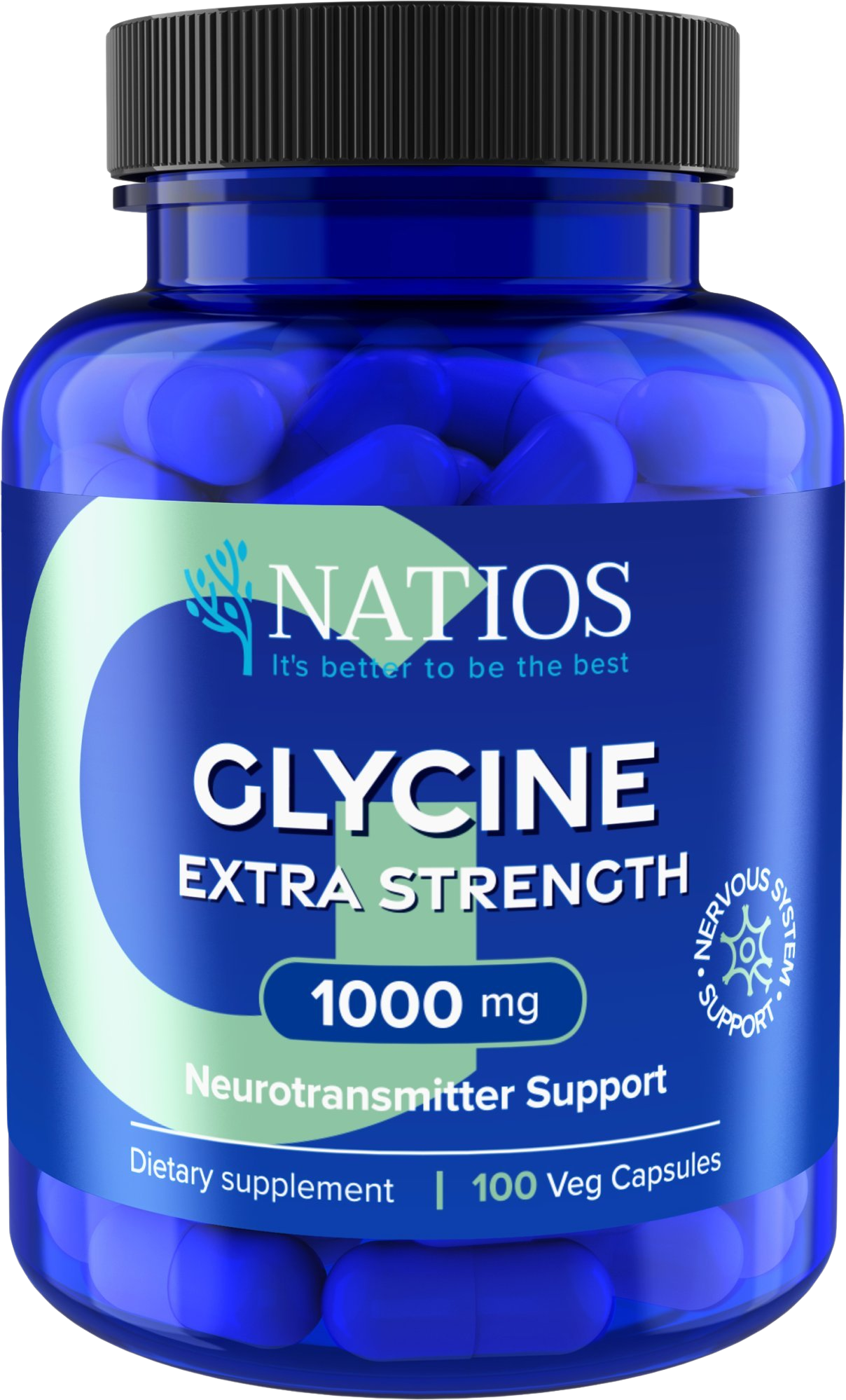Natios Glycín Extra Strength, 1000 mg, vegan, 100 kapsúl