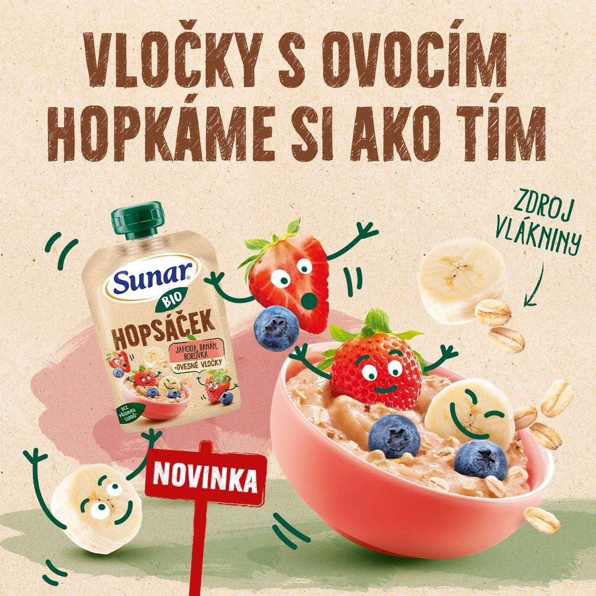 Sunar BIO ovocná kapsička Hopsáček mango, banán, hruška a ovsené vločky 100 g