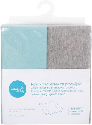 Ceba Baby CEBA Poťah na prebaľovaciu podložku 50x70-80cm Light Grey Melange+Turquoise 2 ks