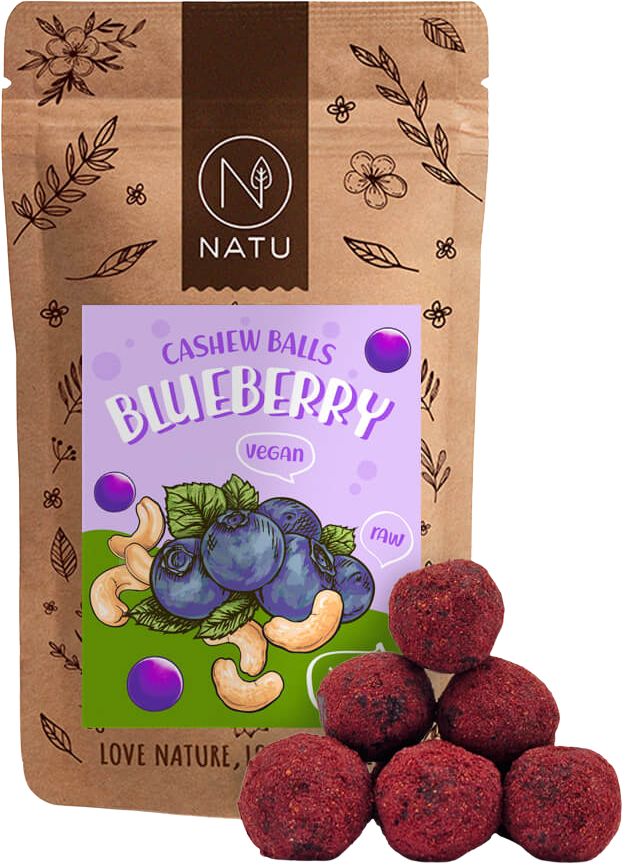 Natu Čučoriedkové guličky s kešu krémom 70 g