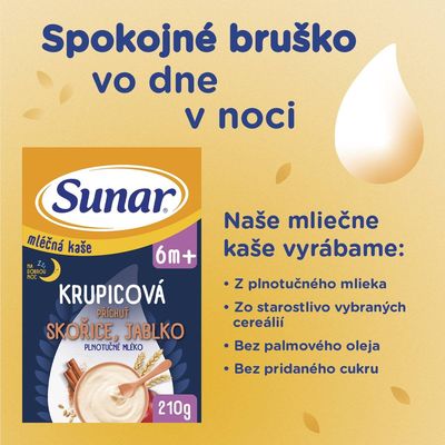 Sunar mliečna krupicová kaša na dobrú noc škorica, jablko 210 g
