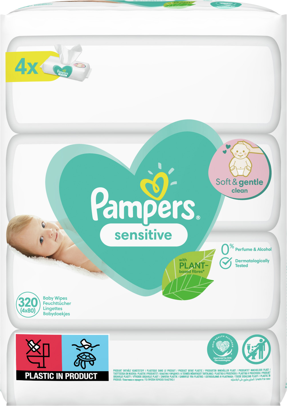 Pampers Wipes Sensitive Vlhčené utierky, 4 x 80 ks