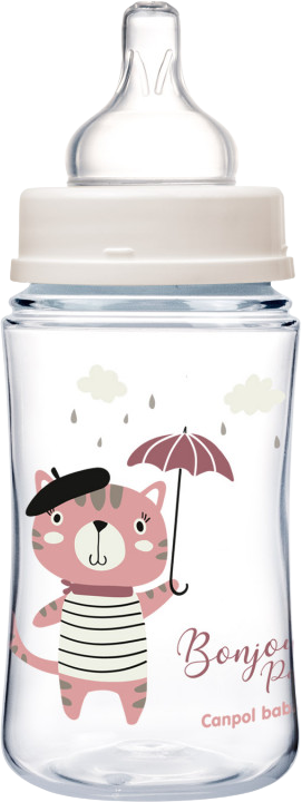 Canpol babies Dojčenská antikoliková fľaša široká EasyStart BONJOUR PARIS ružová 240 ml