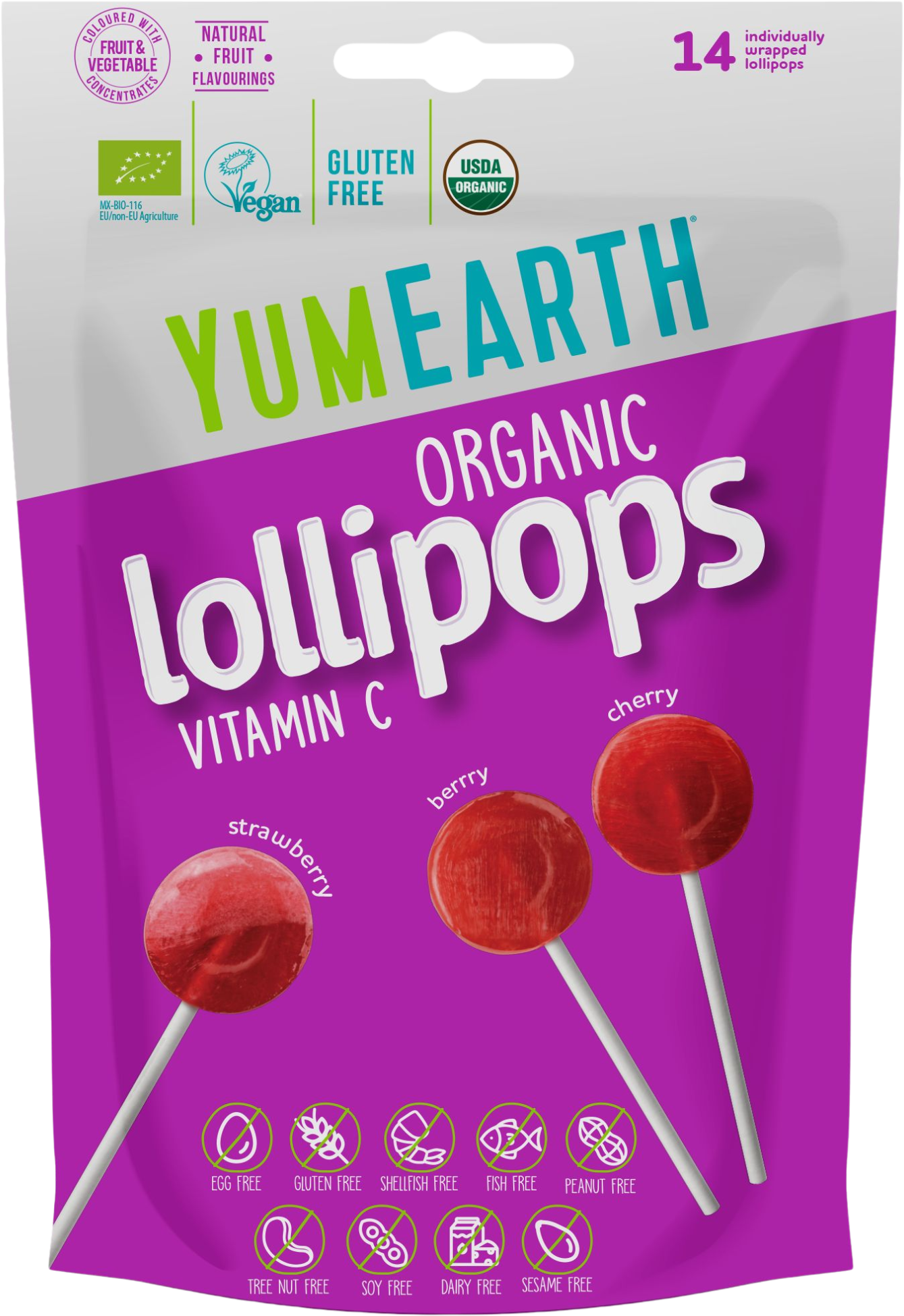 YumEarth BIO ovocné lízanky s vitamínom C 14 ks