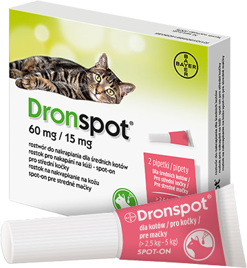 Dronspot 60 mg/15 mg Stredné mačky spot-on 2 x 0.7 ml