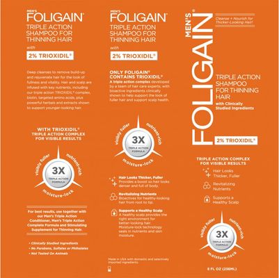 Foligain Triple Action šampón proti padaniu vlasov s 2% trioxidilom pre mužov 236 ml