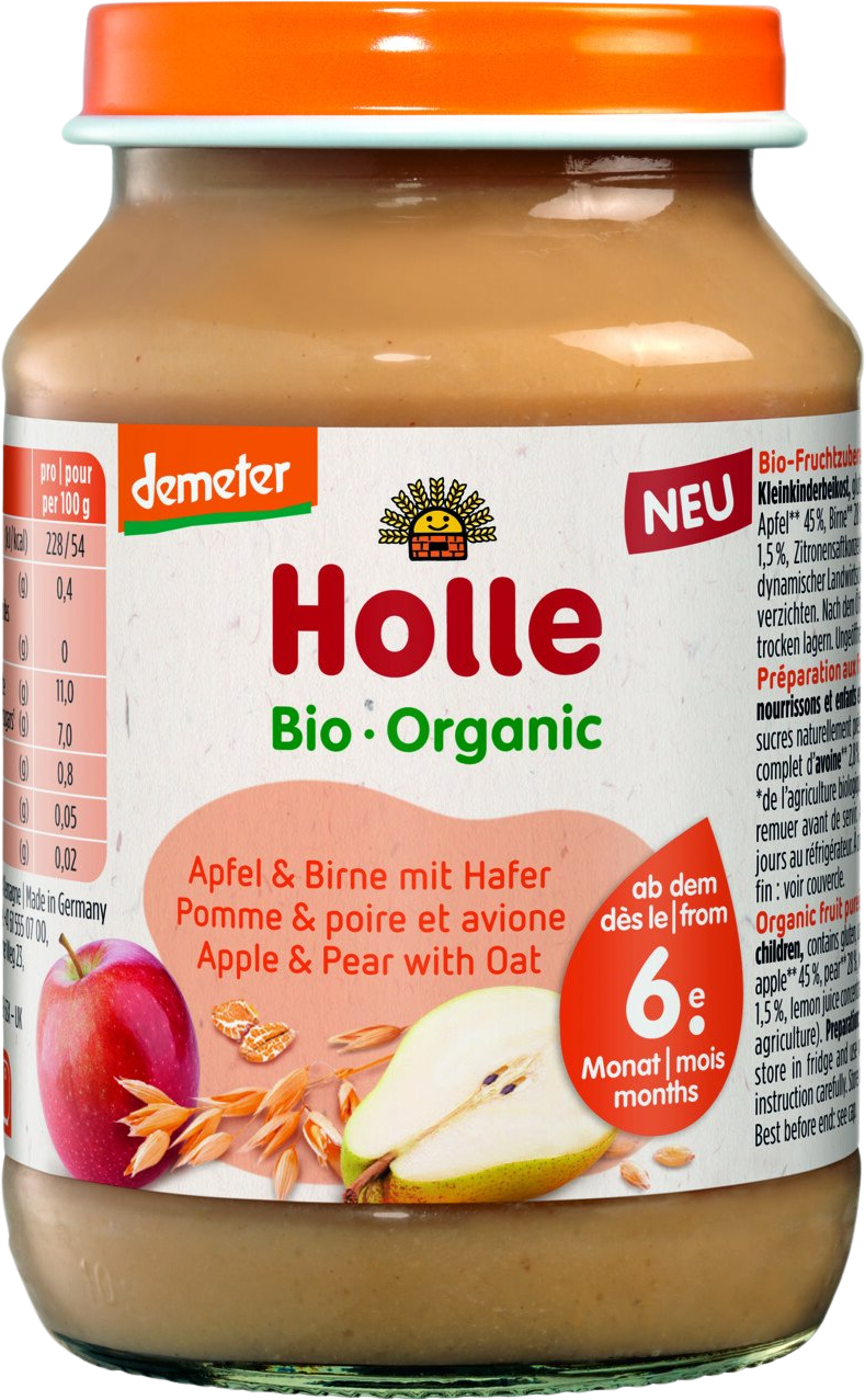 Holle bio detská výživa Hruška, jablko a špaldové vločky 190 g