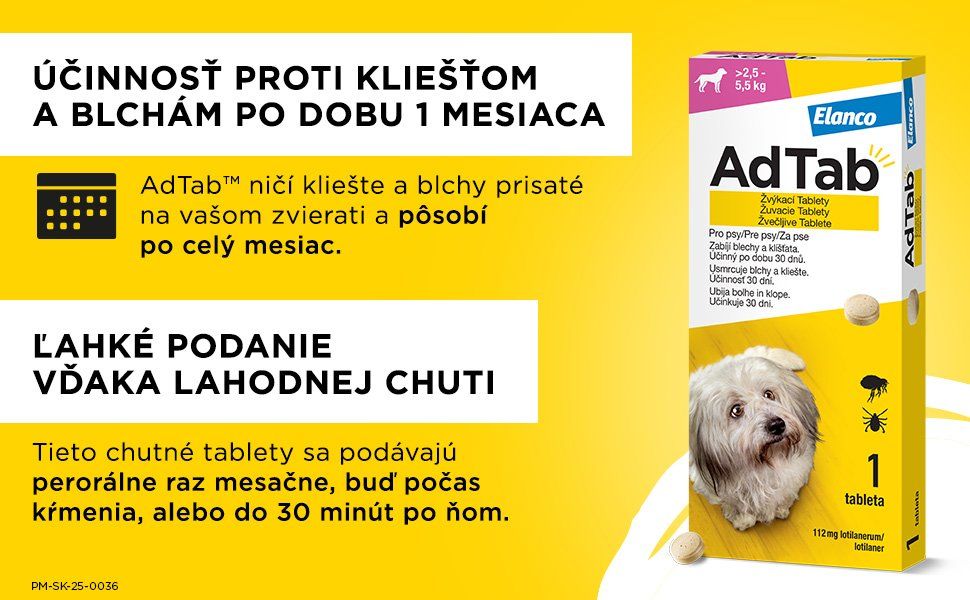 AdTab 112 mg Žuvacie tablety, hmotnosť psa > 2,5–5,5 kg