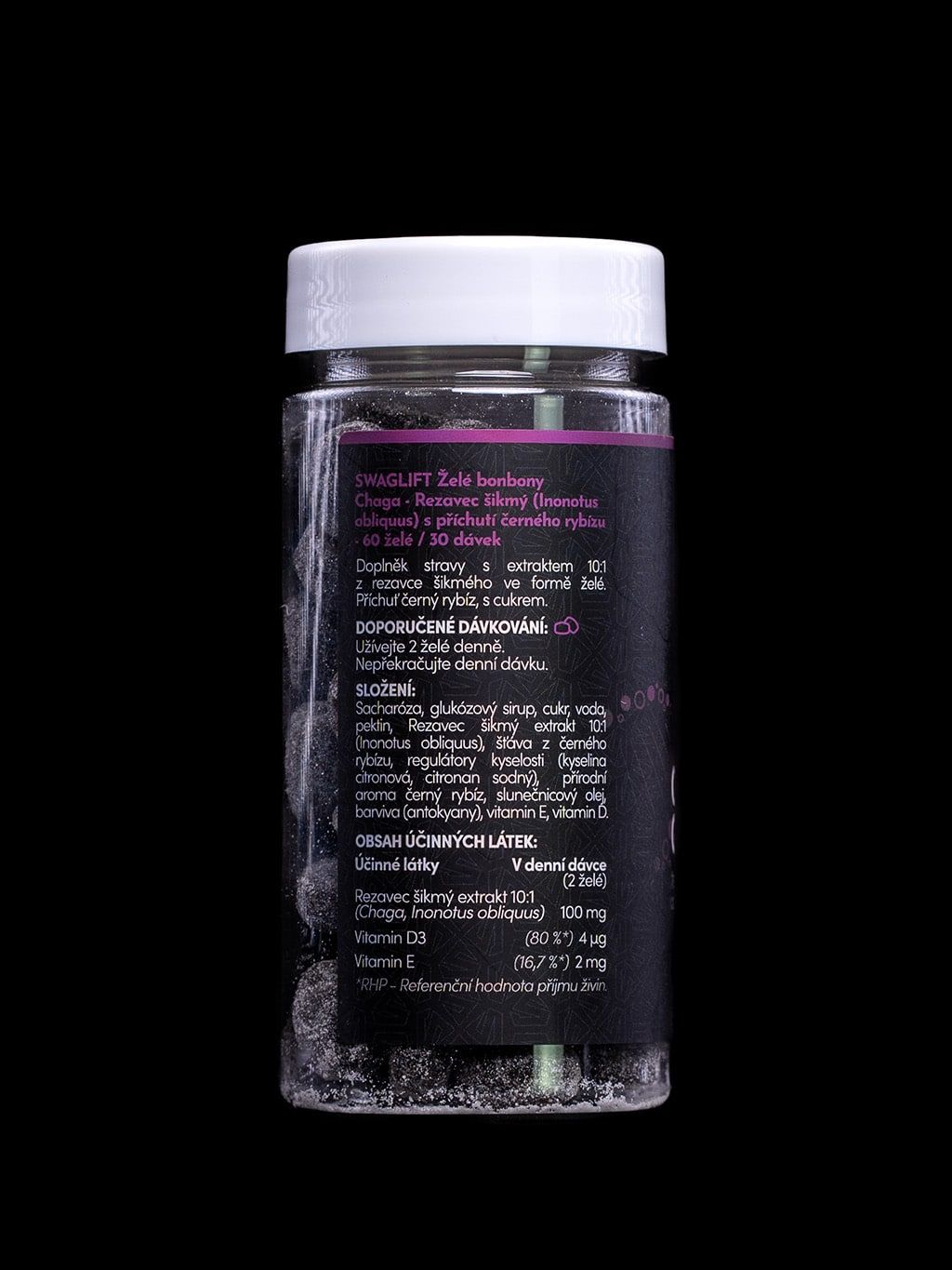 Swaglift Chaga gummies s príchuťou čiernych ríbezlí 60 ks
