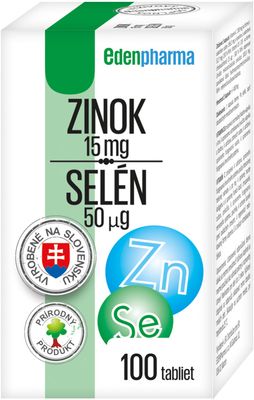 EdenPharma Zinok 15 mg + Selén 50 µg 100 tabliet