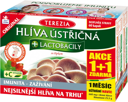 Terezia Hliva ustricovitá + Laktobacily akcia 1+1 so šípkami 2 x 60 kapsúl