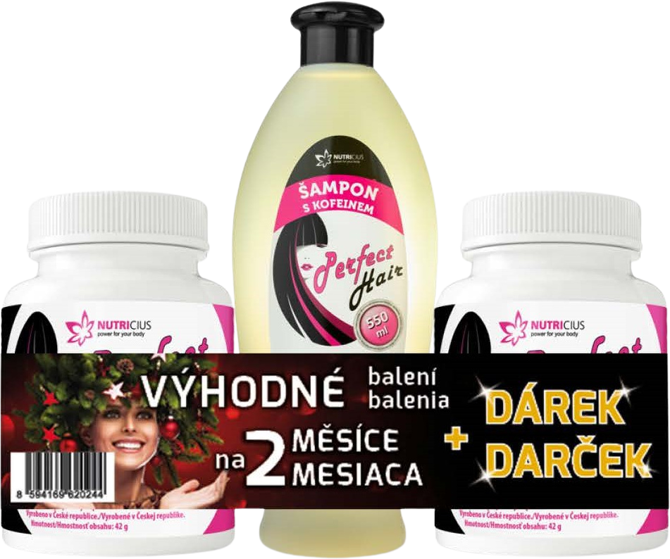 Nutricius Perfect HAIR new DUO 2 x 100 tabliet + Perfect HAIR šampón s kofeínom 550 ml ZADARMO