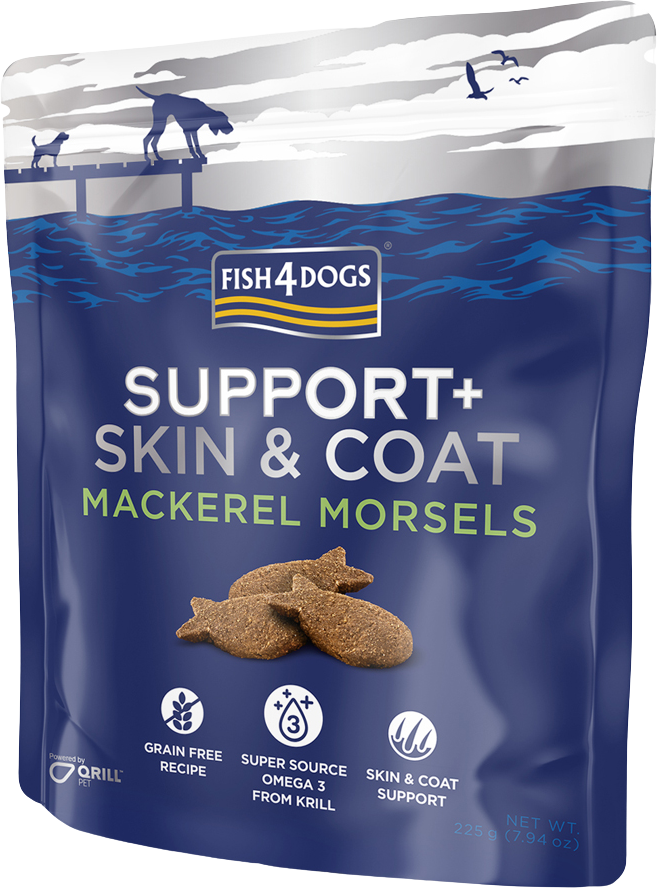 Fish4Dogs Pamlsky pre psov na podporu kože a srsti s kúskami makrely 225 g