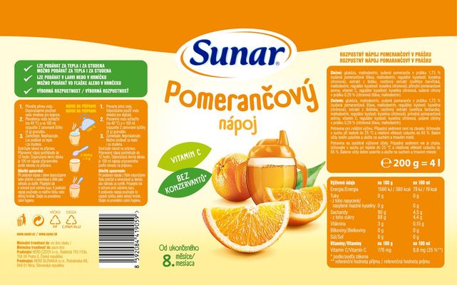 Sunar Rozpustný nápoj pomarančový 200 g