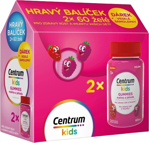Centrum Kids Gummies, Malina a jahoda želé, darčekové balenie 2 x 60 tabliet
