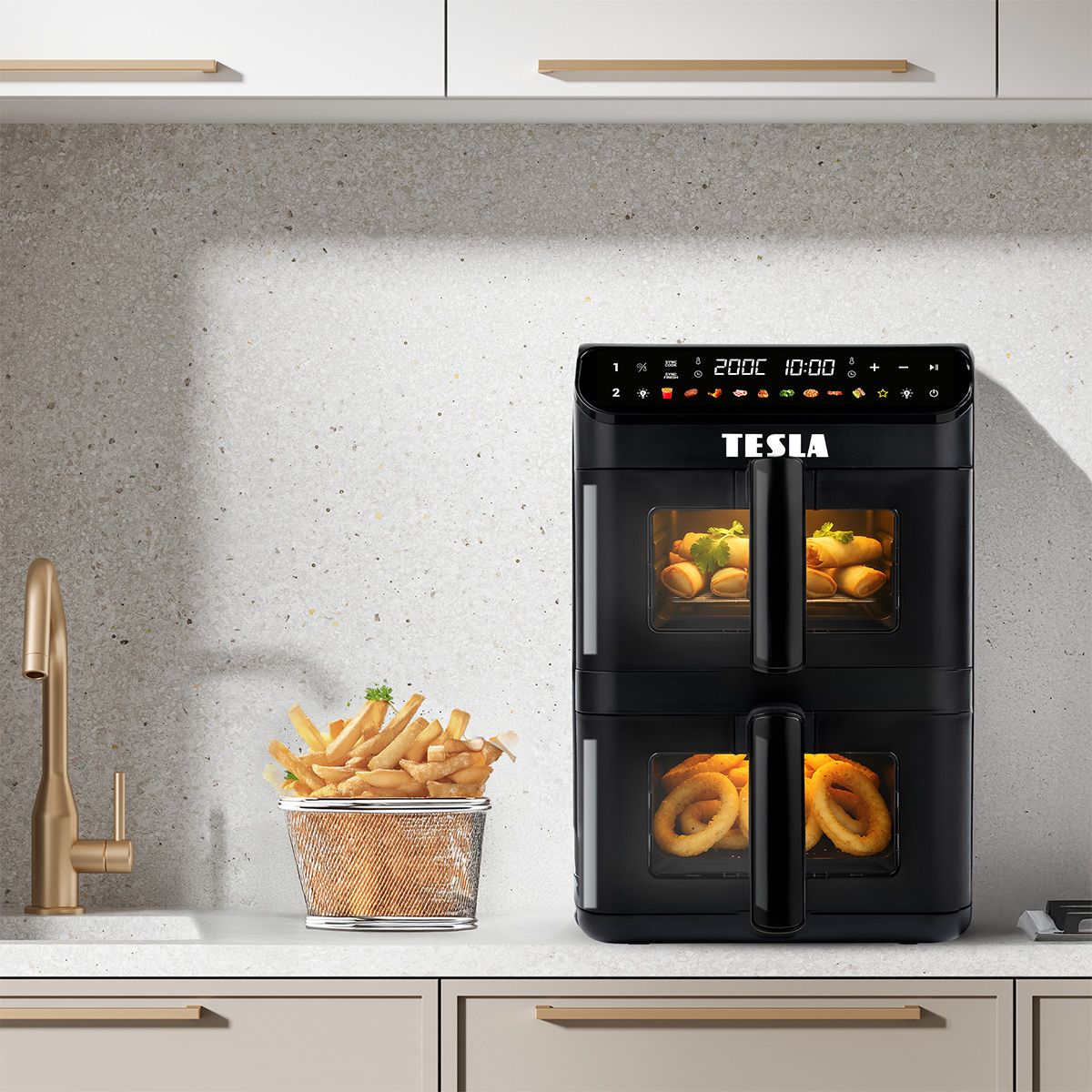 Tesla AirCook DualZone Q670 XXL - multifunkčná duálna digitálna horúcovzdušná fritéza