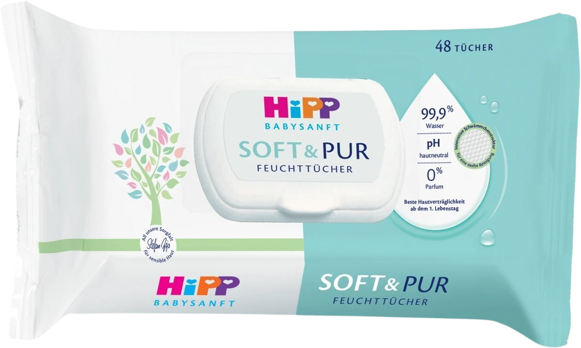 HiPP Babysanft Čistiace vlhčené obrúsky Soft & Pur + VIEČKO 48 ks