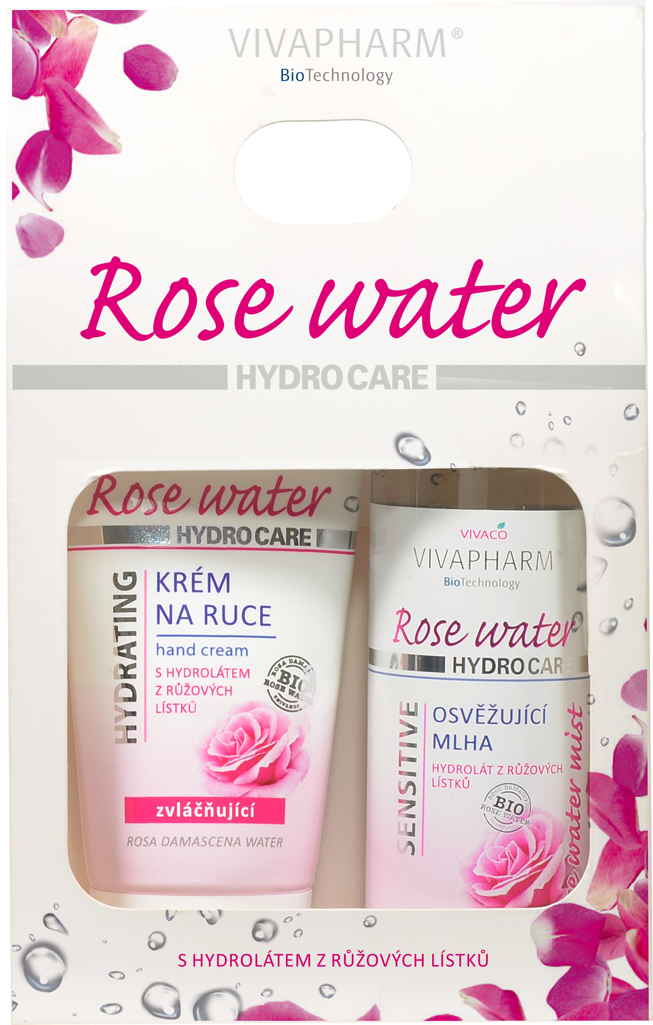 Vivaco Darčeková kazeta rose water - krém na ruky 75ml + hmla na tvár 100ml