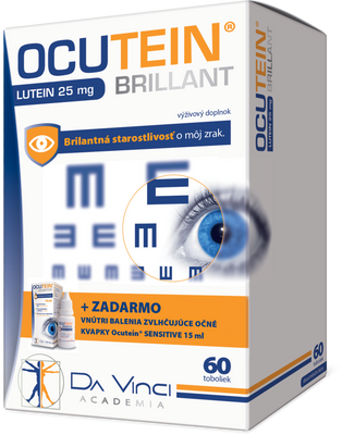 Ocutein BRILLANT Luteín 25 mg - DA VINCI 60 kapsúl + očné kvapky  Sensitive 15 ml zadarmo
