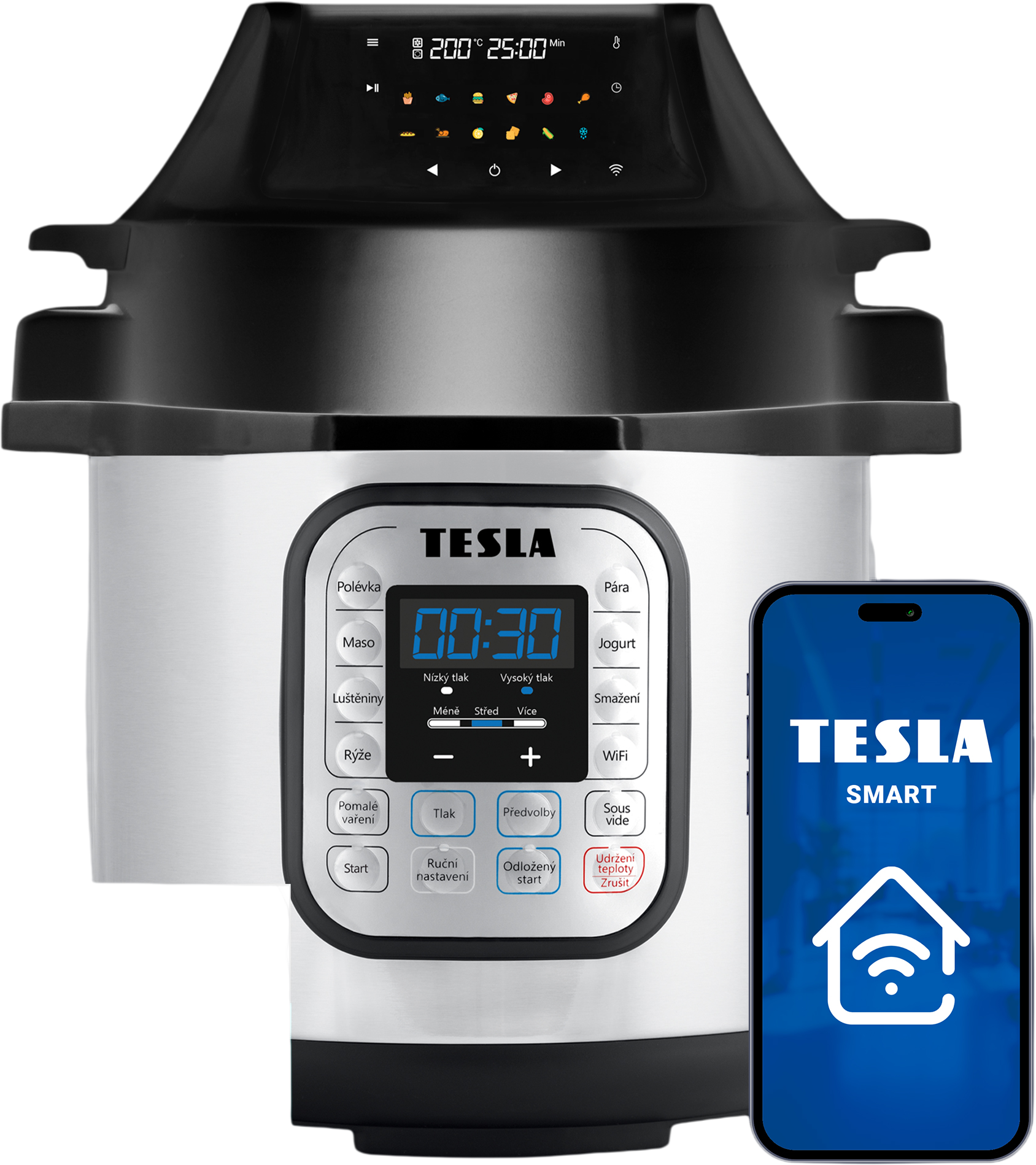 Tesla EliteCook K70 WiFi Duo - multifunkčný elektrický tlakový hrniec a teplovzdušná fritéza