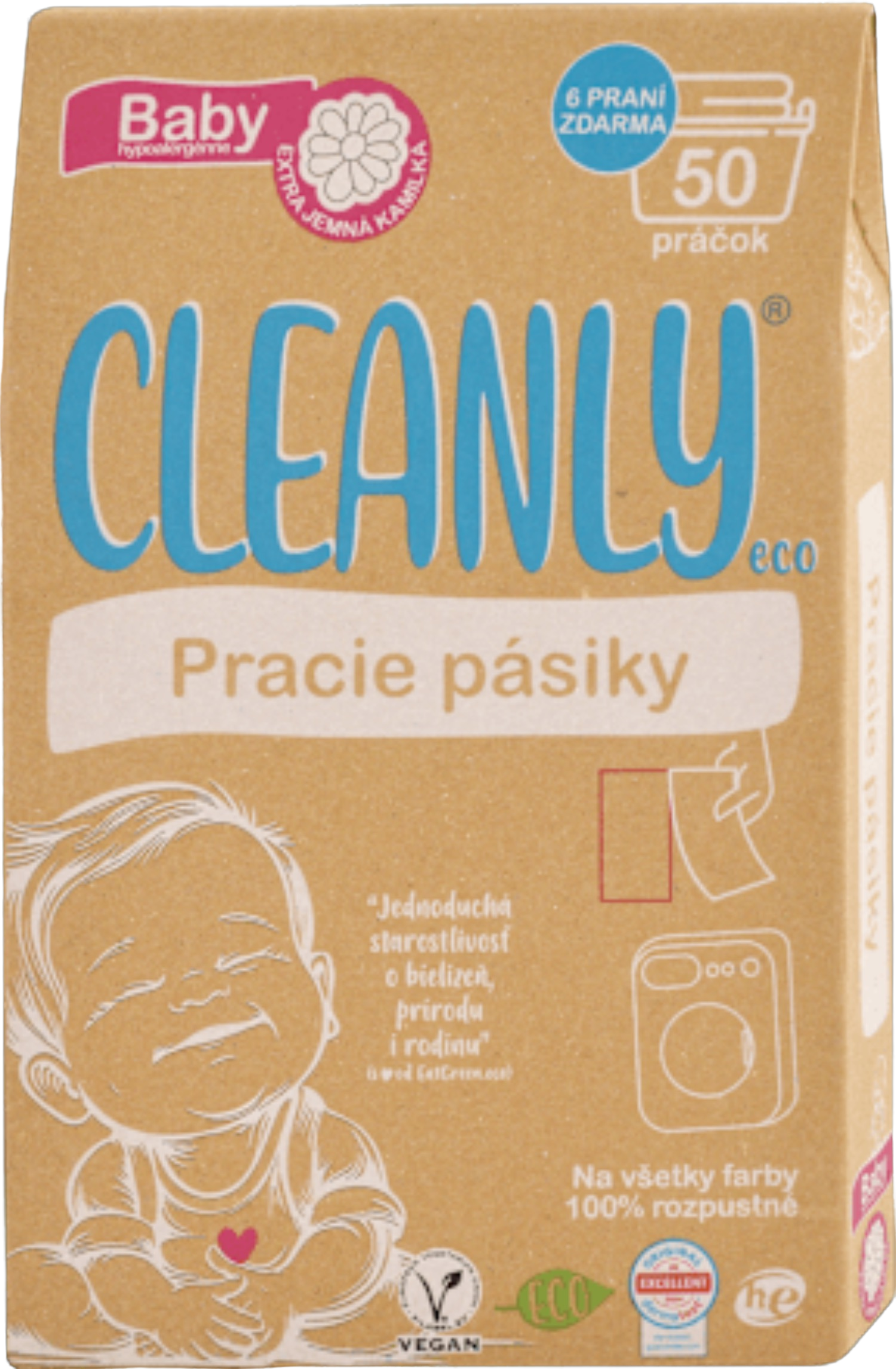 CLEANLY eco Pracie prúžky pre bábätká - Baby Harmanček 50 ks