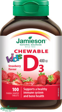Jamieson Vitamín D3 Kids 400IU tablety na cmúľanie s príchuťou jahody pre deti 100 ks
