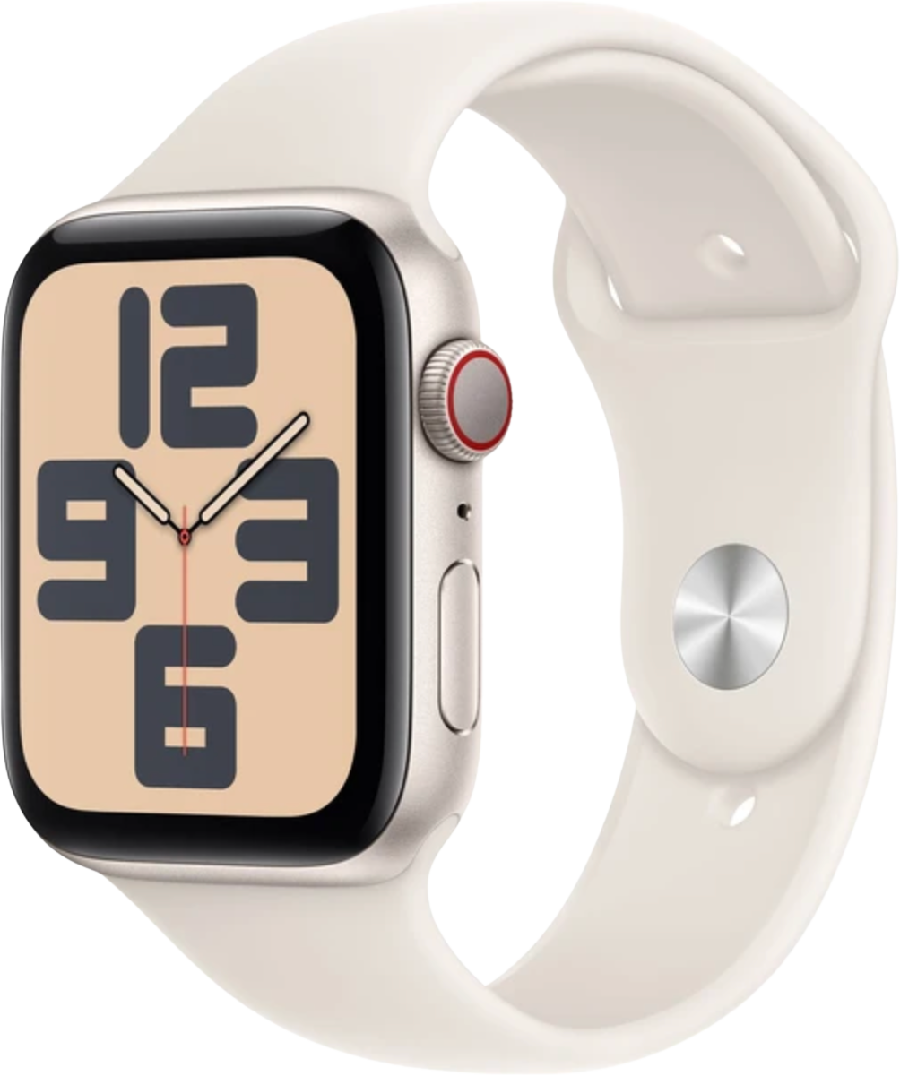 Apple Watch SE (2024) Cellular 44mm Hviezdne biely hliník s hviezdne bielym športovým remienkom M/L
