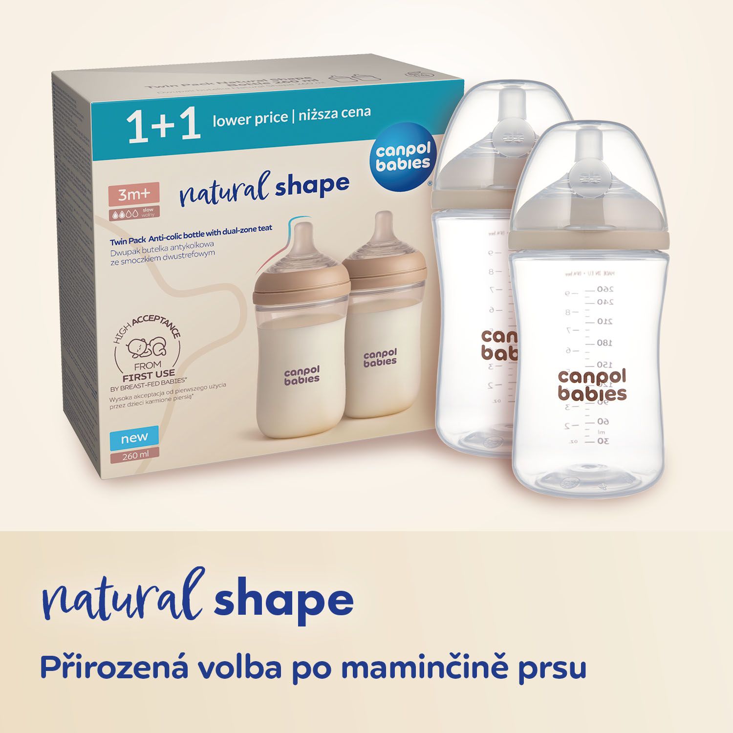 Canpol babies Sada fliaš Natural Shape 2 x 260 ml