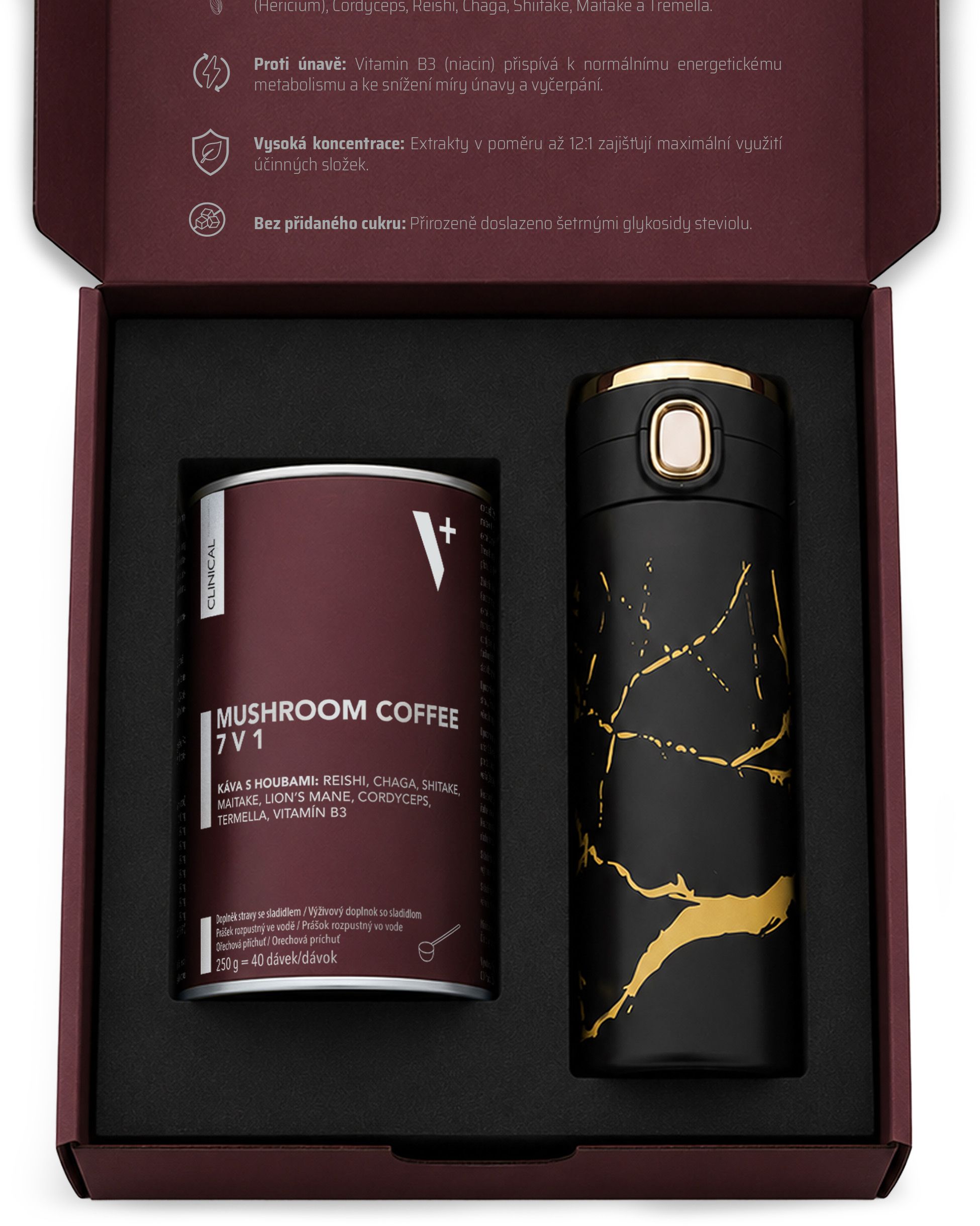 Clinical Darčeková sada Mushroom Coffee 7v1 + elegantný termohrnček navyše