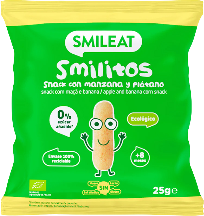 Smileat BIO Kukuričné chrumky banán a jablko s panenským olivovým olejom, 8M+ 25 g