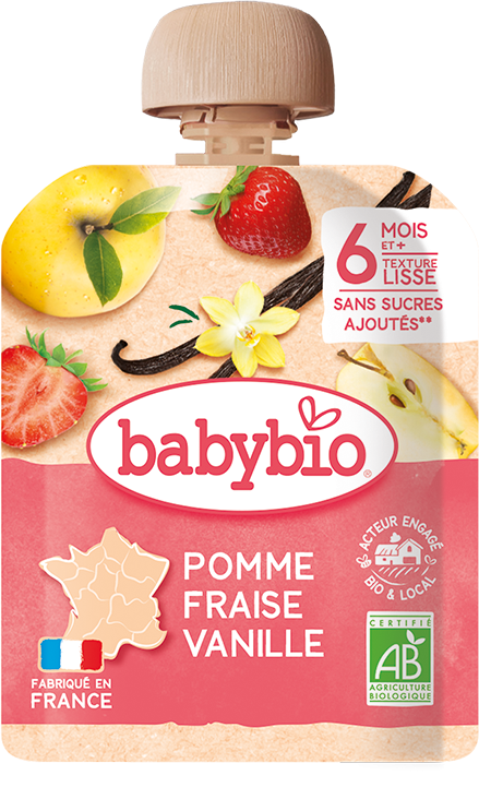 Babybio vrecko jablko, jahoda, vanilka 4 x 90 g
