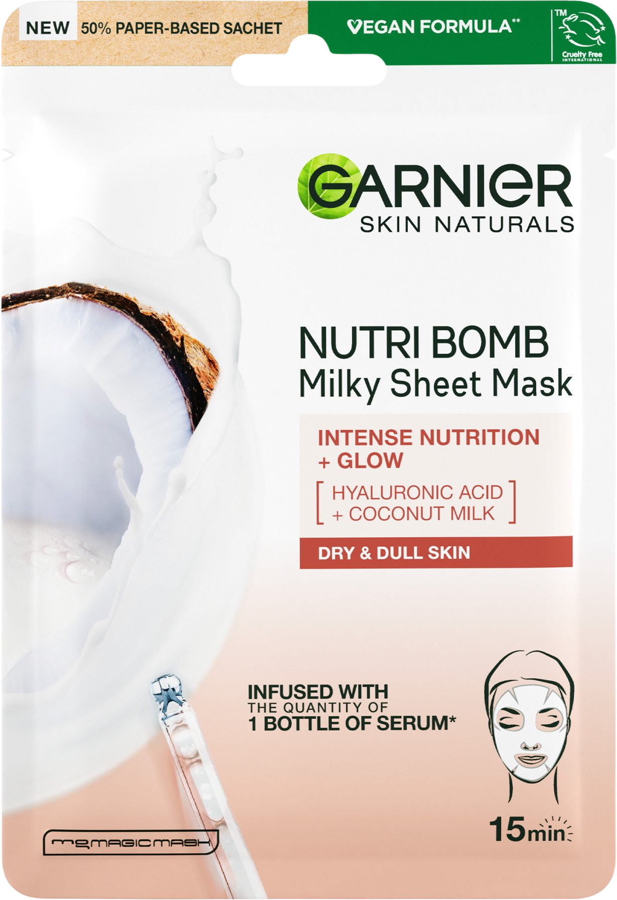 Garnier Vyživujúca textilná maska s kokosovým mliekom Nutri Bomb Skin Naturals 28 g