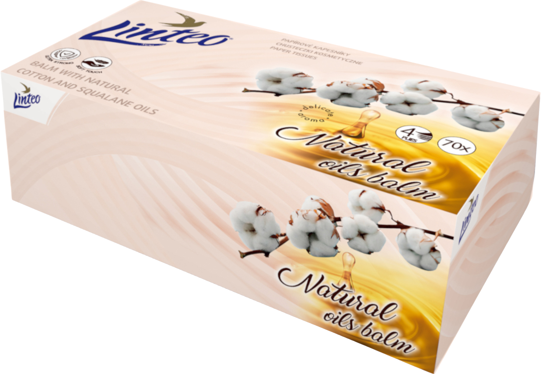Linteo Papierové vreckovky 4vrstvové s balzamom a bavlníkovým olejom BOX 70 ks