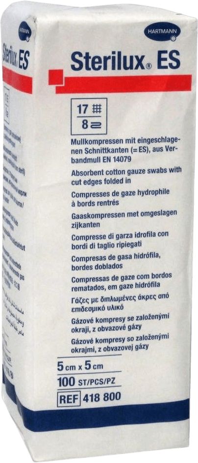 Hartmann Sterilux es kompres nesterilný so založenými okrajmi 5 cm x 5 cm 100 ks