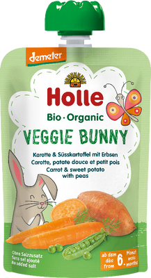 Holle Veggie Bunny BIO Puri zo zeleniny - mrkva, sladké zemiaky a hrášok. 100 g