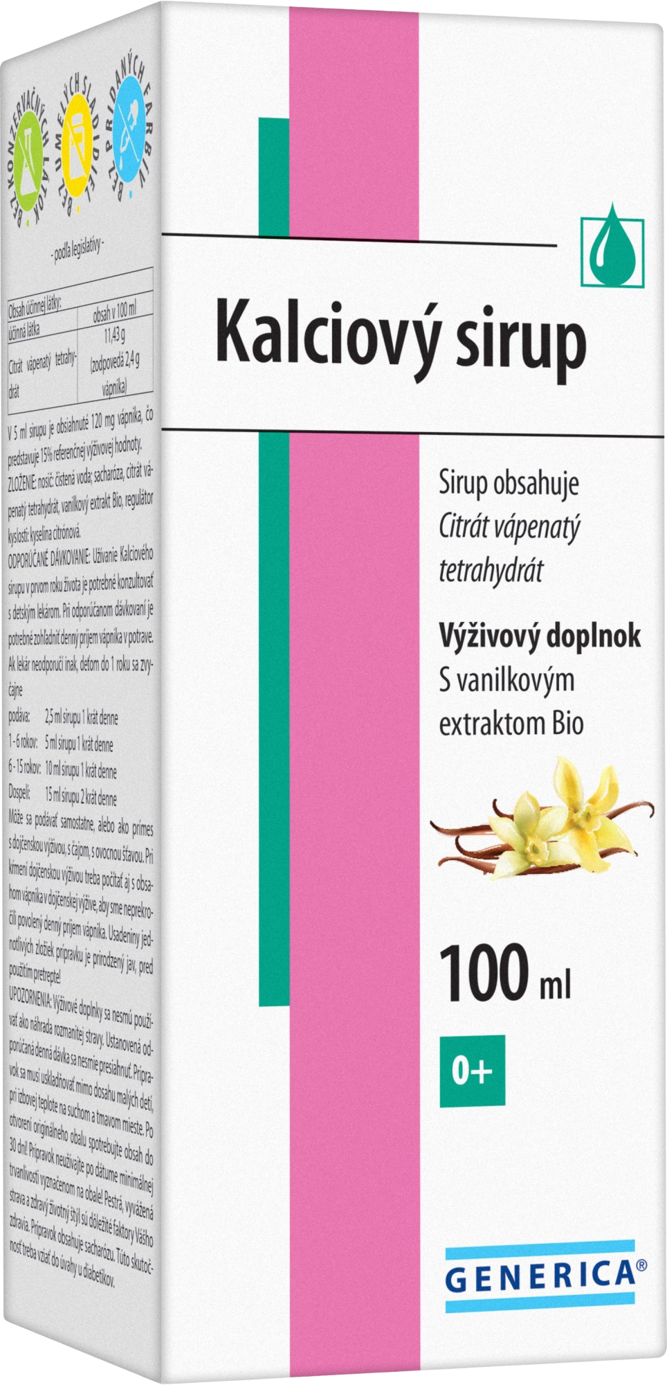 Generica Kalciový sirup s vanilkovou arómou 100 ml