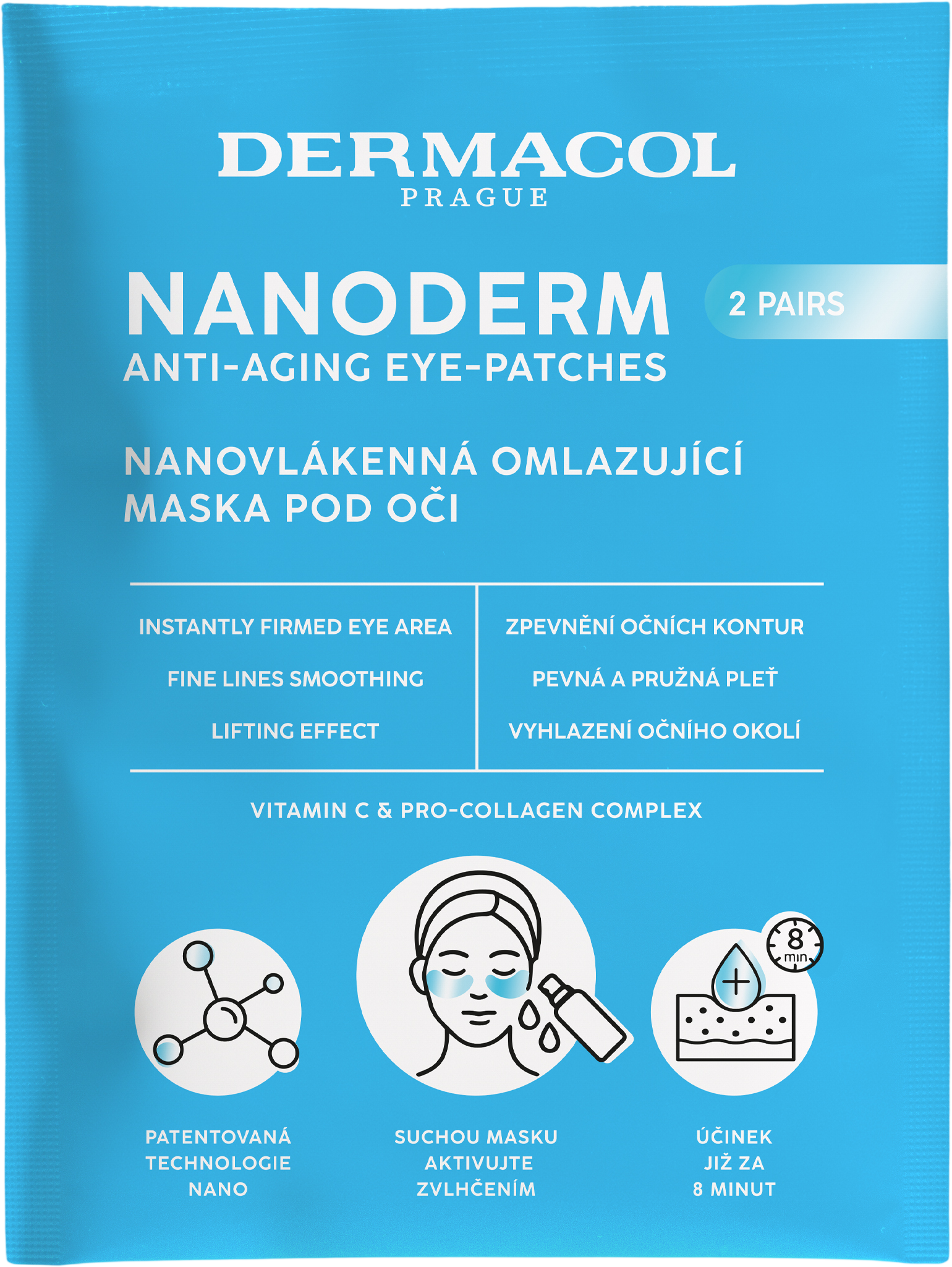 Dermacol NANODERM Nanovláknová suchá omladzujúca maska pod oči 2 ks