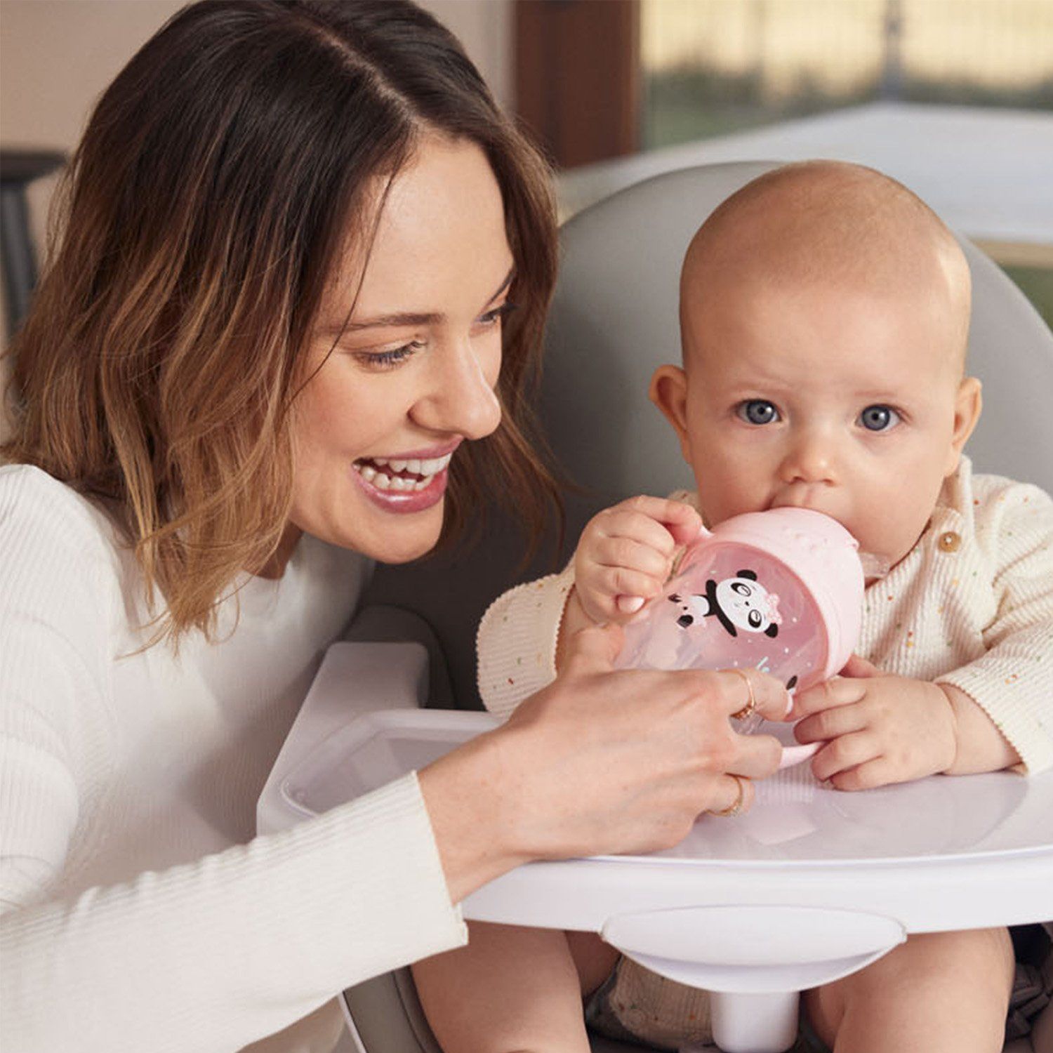 Canpol babies Exotic Animals nevylievací hrnček so slamkou a závažím ružový 270 ml