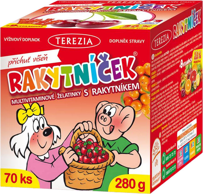 Terezia Rakytníček multivitamínové želatínky s rakytníkom - príchuť višňa 70 ks