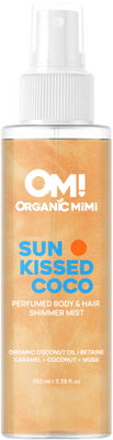 Organic Mimi OM! Sun-kissed Coco Parfumovaná hydratačná trblietavá hmla na telo a vlasy 100 ml