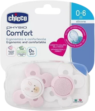 Chicco Cumlík Physio Comfort silikónový zajačik/bodky 0-6m 2 ks