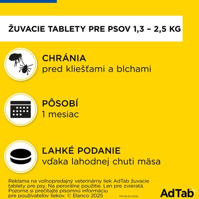 AdTab 56mg Žuvacia tableta pre psov 1,3 - 2,5kg