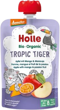 Holle Tropic Tiger Bio ovocné pyré jablko, mango a maracuja, (8m+) 100 g