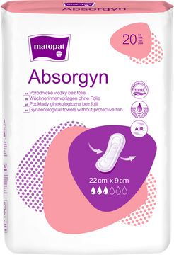 Matopat Absorgyn Popôrodné gynekologické vložky bez fólie 22 cm x 9 cm, 20 ks