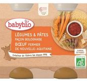 Babybio menu zelenina s cestovinami na bolonský spôsob s farmárskym hovädzím mäsom 2 x 200 g