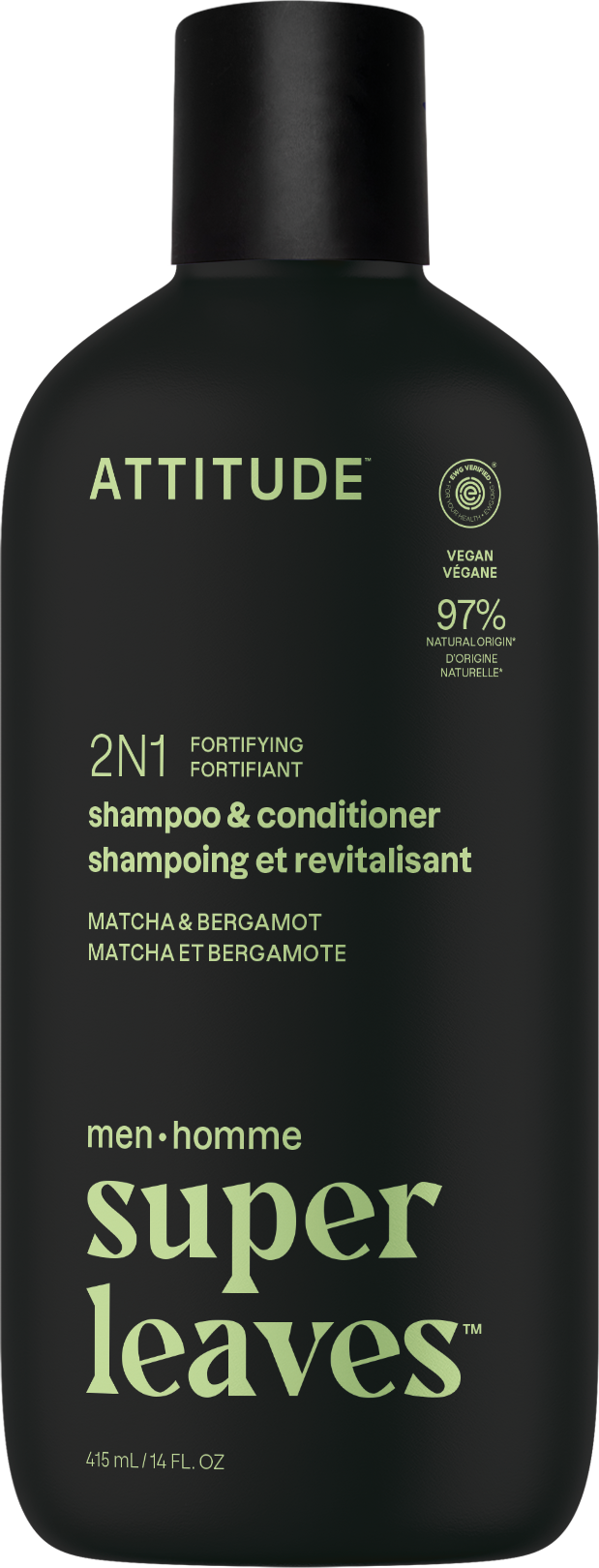 Attitude Pánsky posilňujúci šampón a kondicionér 2v1 Super leaves Matcha a Bergamot 415 ml